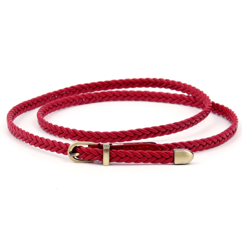 Ladies New Style Hand-Woven Braided Belt with Metal Buckle Women Waist Rope for Jeans Dress Decoration