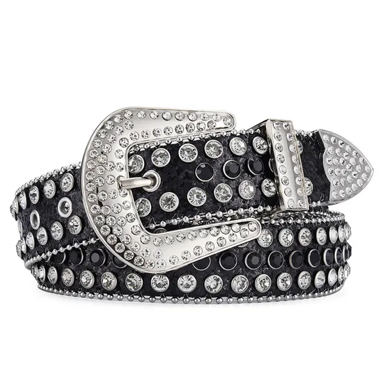 OEM al por mayor Bling azul unisex tachonado cristal diamante Pin hebilla imitación cuero cinturón de diamantes de imitación para mujeres hombres