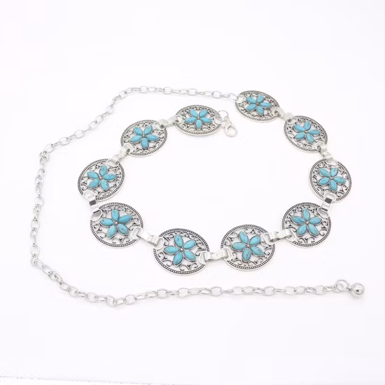 Mujeres Punk Full Metal Flaco Cinturón Metálico Turquesa Cadenas Señora Cinturón Ajustable para Vestido